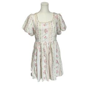 Ivy City Co Cottagecore Pink White Mini Dress Size Large